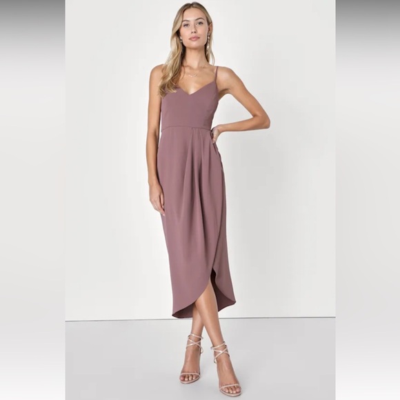 Lulus Dresses & Skirts - Lulus Mauve Purple Reinette Faux Wrap Silhouette Asymmetrical Midi Dress NWT M